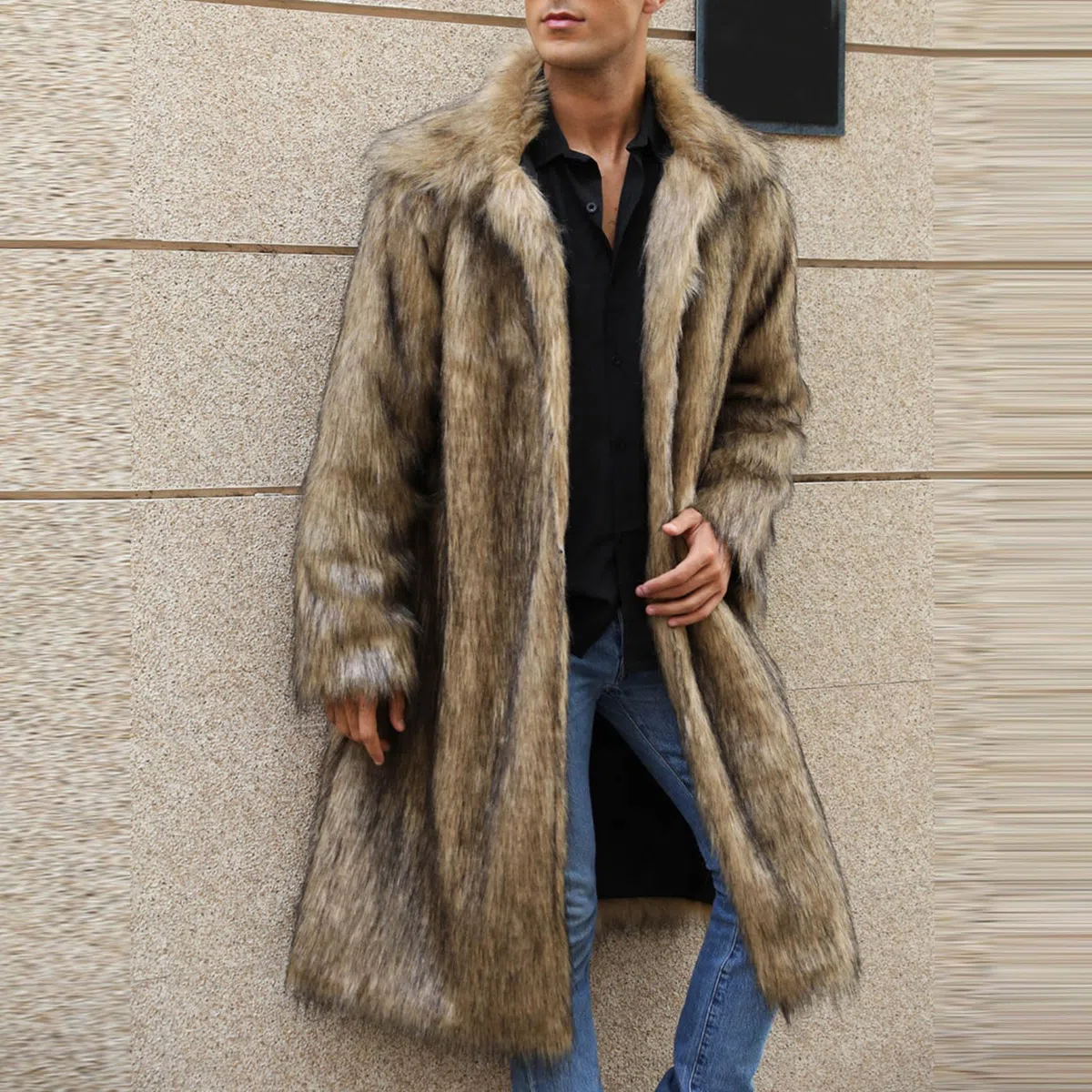 Chaqueta pelo hombre Largo Abrigo Parka Invierno Chaquetas de Piel Sintética de Pelo Manga Larga Abrigo de Piel Largo para hombre, Chaquetas de Chaquetones de Invierno, Parka de Piel Sintética
