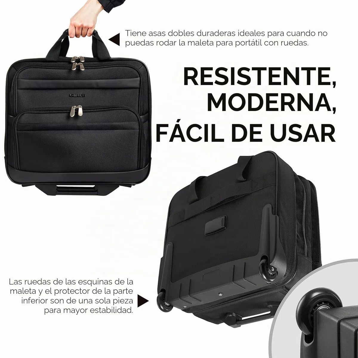 Lombard Maletín Ejecutivo de Estilo piloto con Ruedas - para portátiles de 15" y 17"