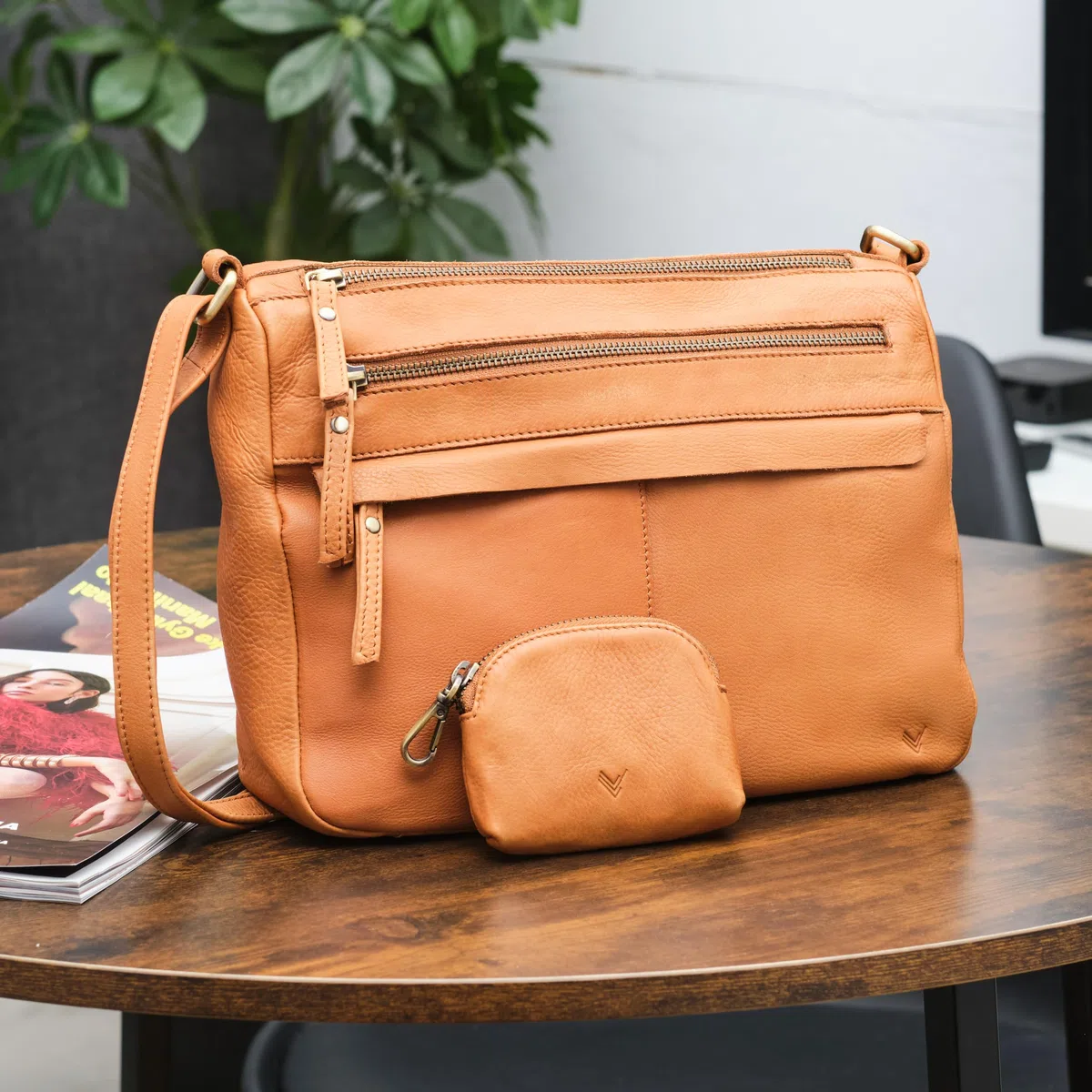 Bolso Bandolera Mujer Piel Auténtica - Bolso Mujer Bandolera Regulable con Estilo - Cuero con múltiples Cremalleras - Muchos Compartimentos para uso diario – Monedero de Regalo.