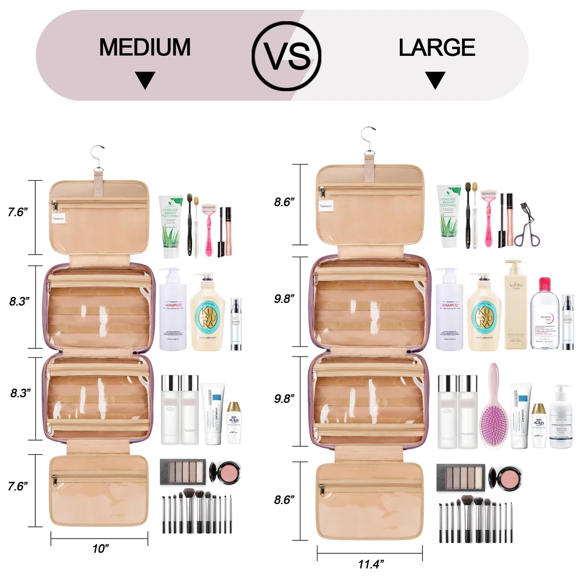 Neceser colgante de viaje para mujeres y hombres, con 6 fundas de silicona a prueba de fugas, accesorios de maquillaje impermeables, artículos esenciales de cosméticos, juego de artículos de tocador