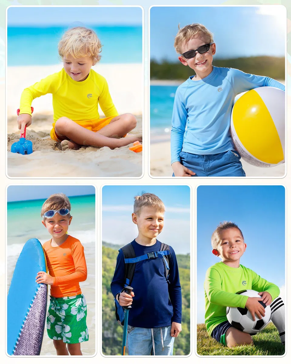 Camiseta de natación de manga larga UPF 50+ para niños, paquete de 1 o 2 unidades de protección solar UV, camisetas de agua SPF para niños y jóvenes para playa y surf