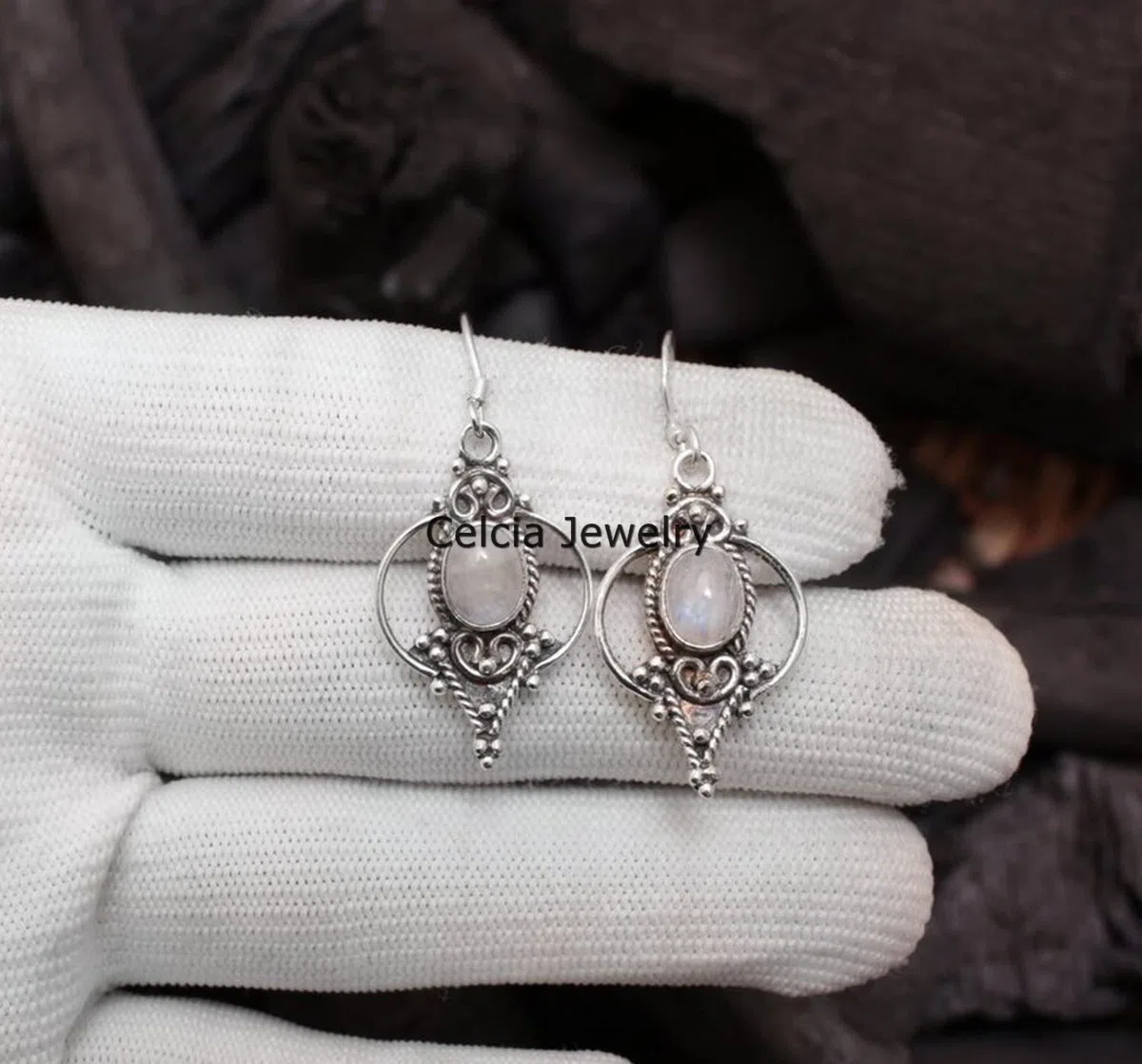 Pendientes colgantes de plata de ley 925 maciza para mujer, piedra lunar genuina, hechos a mano únicos, pendientes de regalo de piedra natal de junio para ella