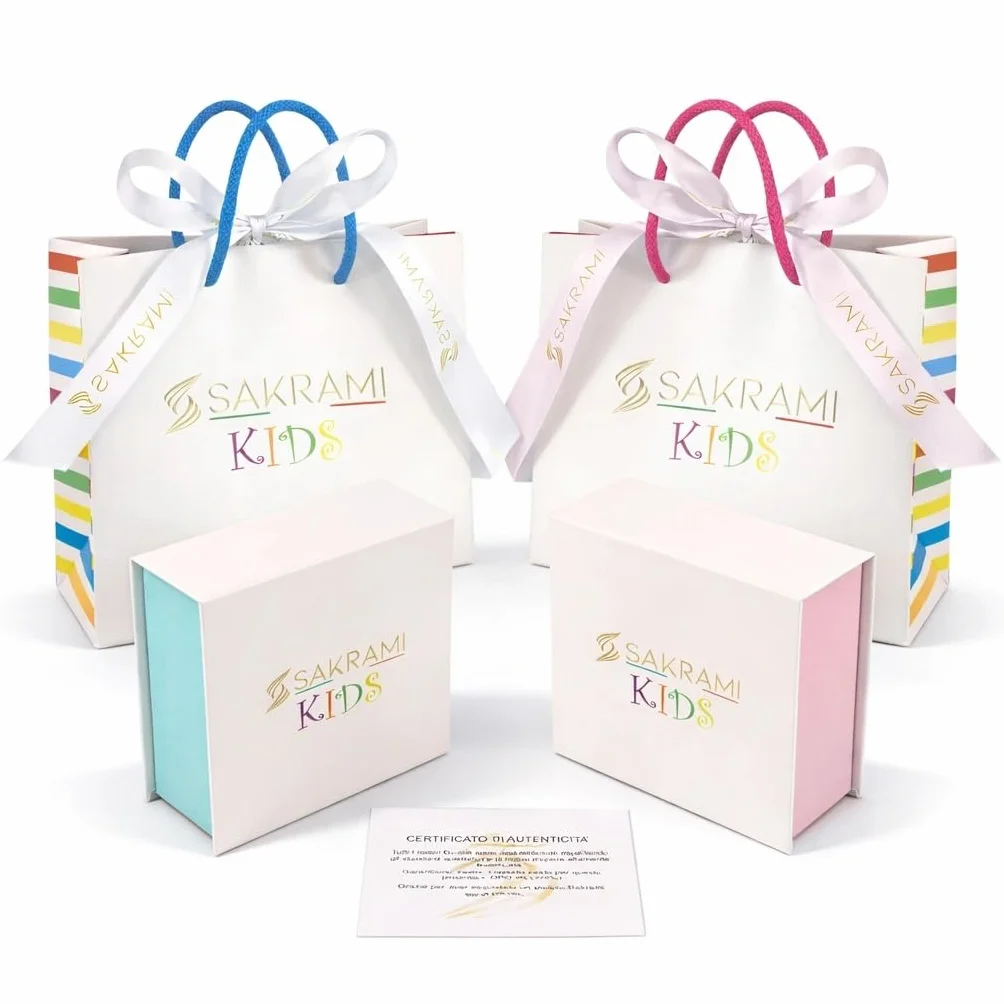 Sakrami Pulsera de Oro Grabable Angioletto Niños + Joya con Caja Personalizada + Idea de Regalo de Niña para Nacimiento, Bautizo y Comunión Ocasiones Especiales + Caja de Regalo