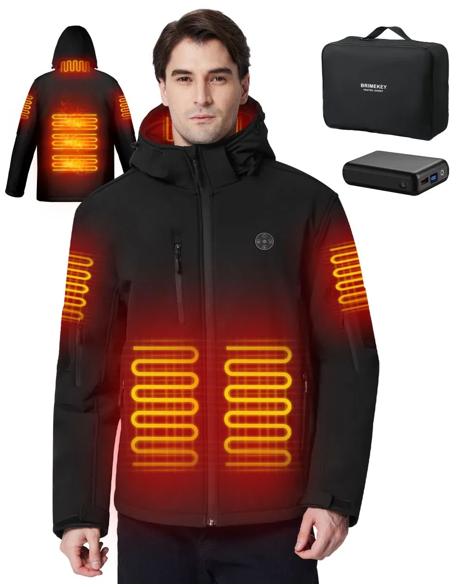 Chaqueta térmica para hombre con batería de 7,4 V y capucha desmontable, chaqueta térmica softshell impermeable para invierno al aire libre