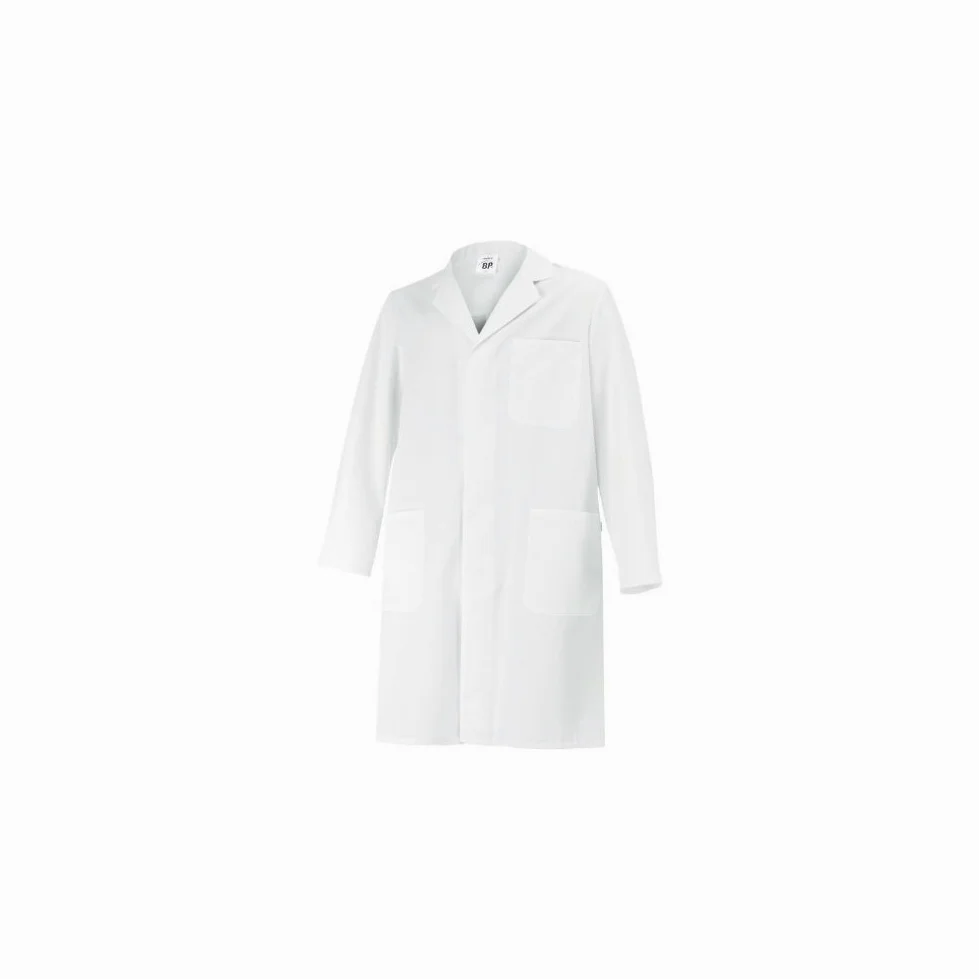 BP 1656-130-21-XSn Abrigo Unisex Manga Larga Cuello Con Solapa 205,00 g/m² Algodón Puro Blanco, XSn