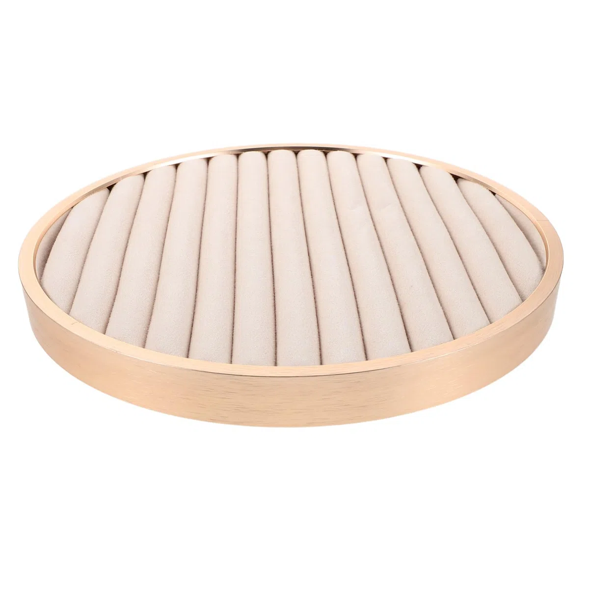 Bandeja Redonda Pequeña de Terciopelo Beige para Joyería Organizador Versátil para Anillos Pendientes y Pulseras Exhibidor Protector para Tienda y Uso Personal