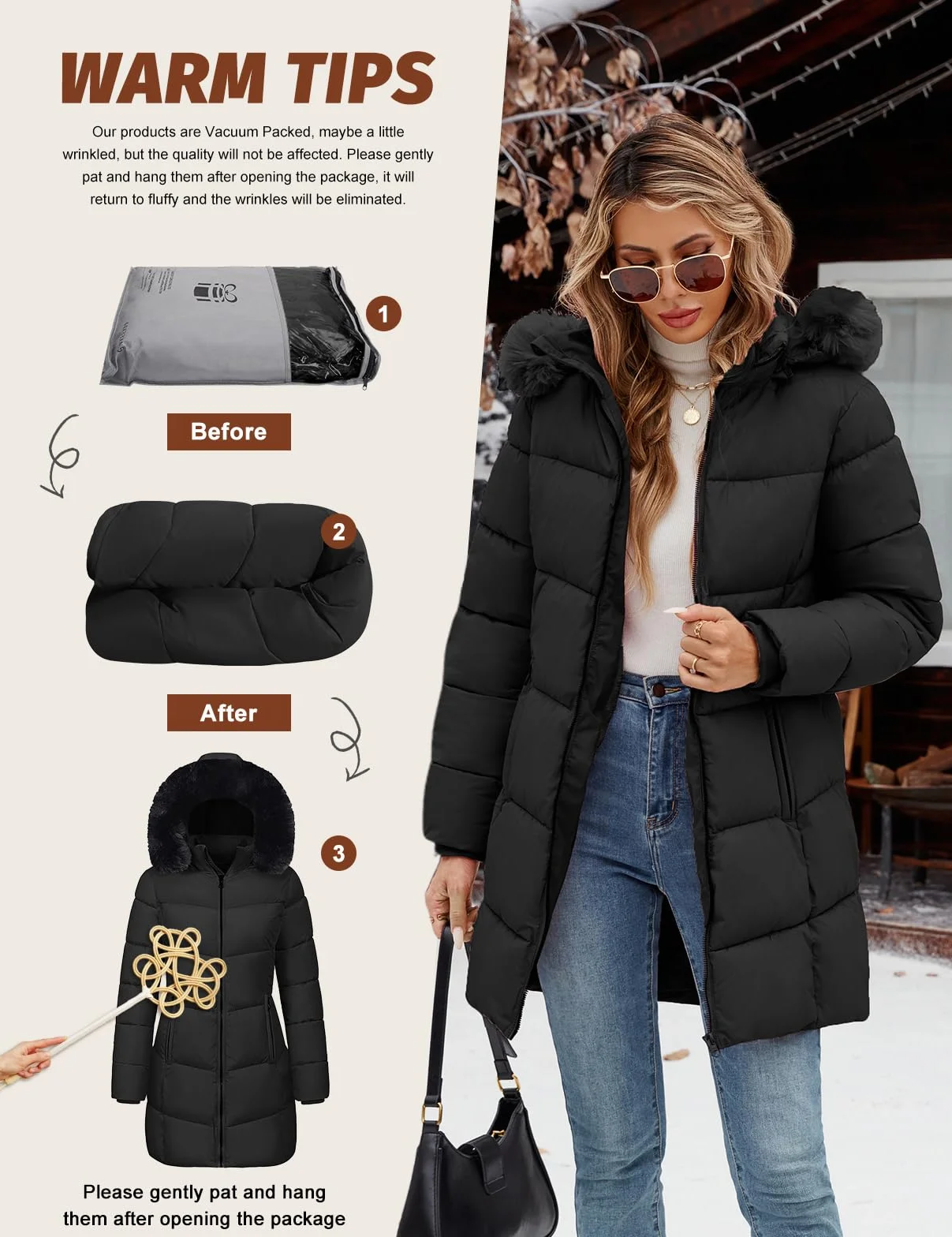 Vancavoo Parka Mujer Invierno Cálida Acolchada Larga Abrigo con Capucha