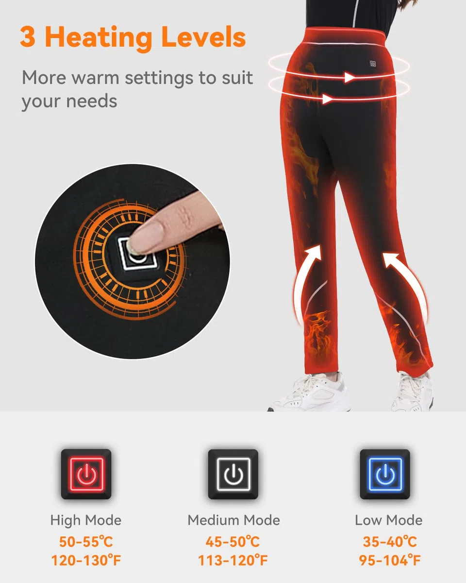 FERNIDA Ropa interior térmica calentada para mujer, pantalones térmicos, leggings térmicos con banco de energía, ropa interior térmica para mujer, pantalones cálidos de invierno, 8 almohadillas