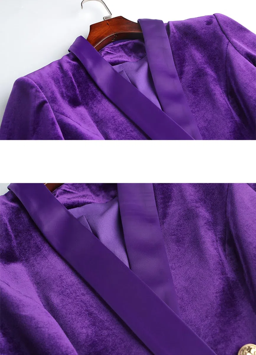 Mujeres Terciopelo Blazer Solapa Chal Doble Botonadura Traje Chaqueta Esmoquin para Formal Boda Prom