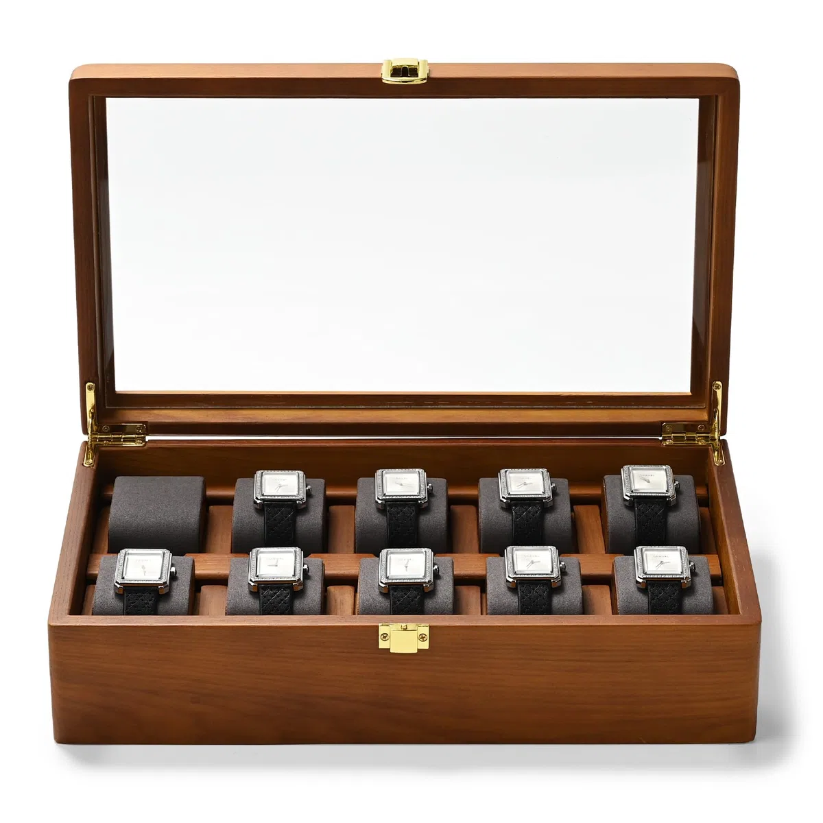 Oirlv Caja Para Relojes De Madera Maciza Organizador Con Tapa 10 Relojes De Almacenamiento Caja De Reloj Con Cojines Extraíbles Reloj(Gris Oscuro)