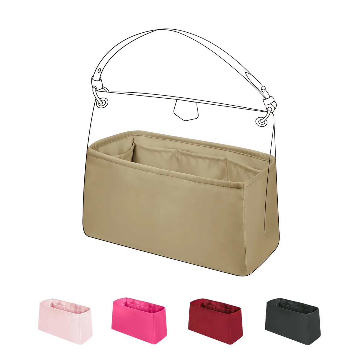DGAZ Inserto Organizador para Bolso Graceful PM, Satén Interior, Trench
