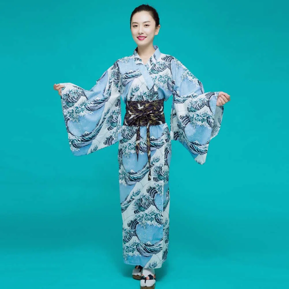 Fancy Pumpkin Albornoz del Traje del Vestido del Kimono de Las Mujeres japonesas del Estilo Retro con la Pretina
