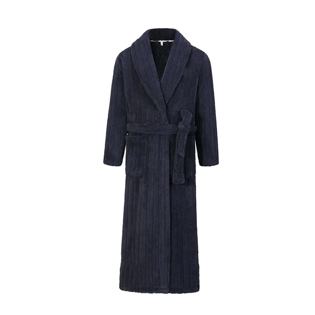 Albornoz largo de franela de invierno para hombre, camisón de felpa de forro polar coral engrosado, bata cálida para el hogar, azul marino, E M, Navy blue E Men, M