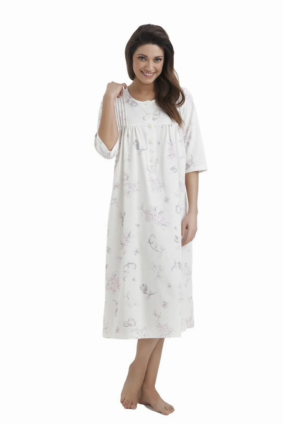 DOROTA Elegante camisa de noche larga de algodón para mujer, camiseta de dormir o bata, 100% algodón, fabricada en la UE, Sleepshirt-cru., L