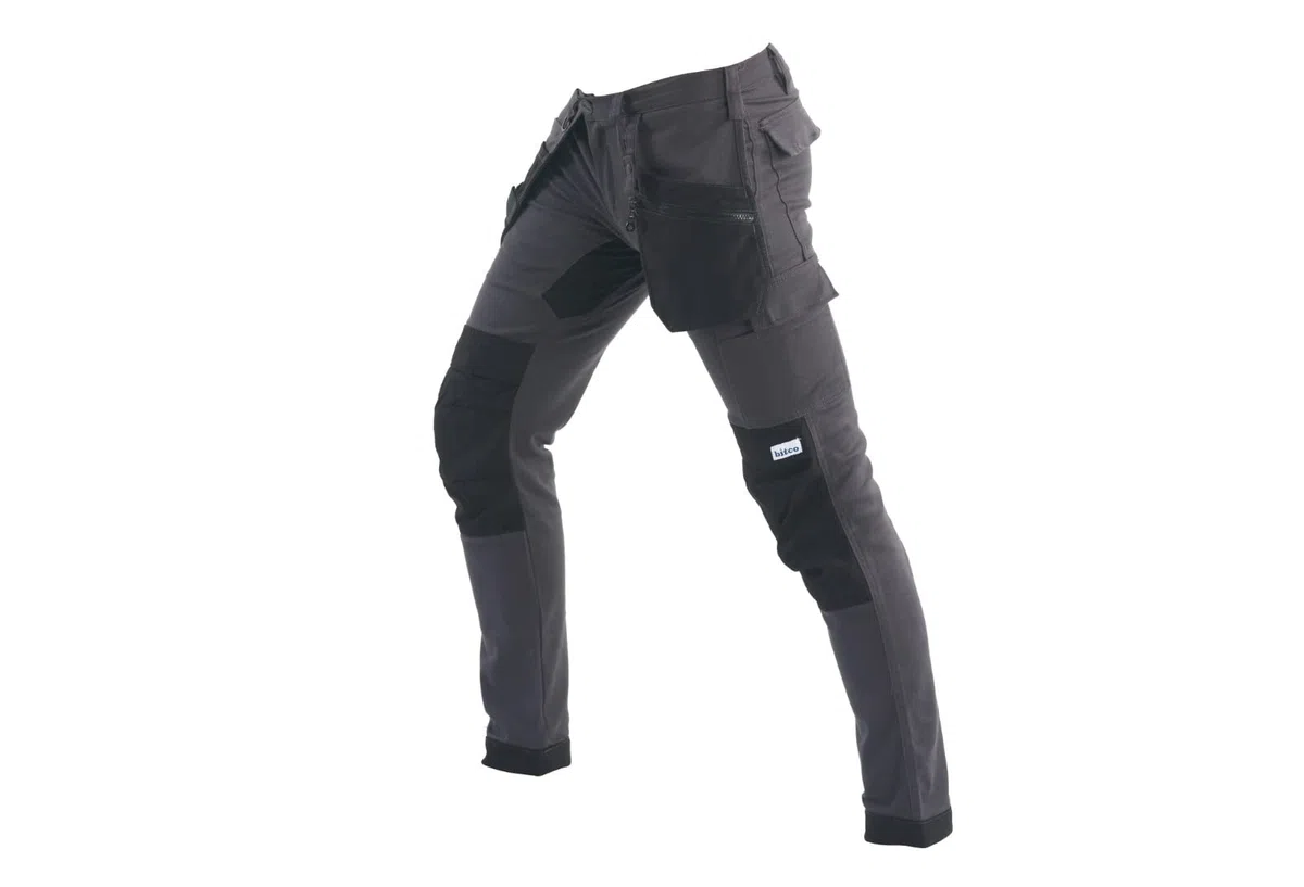 Bitco - Sauer - Pantalones de Trabajo Negros elásticos para Hombre, con Bolsillos Acolchados Impermeables y oleófobos Reforzados con Cordura®