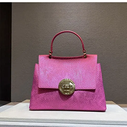 Bolso de Mensajero de Mujer de Piel de Serpiente Verde Hecho a Mano, Bolso de Moda de Piel de pitón, Bolso Cruzado de Cuero Genuino, Regalo para Ella (Rosa)