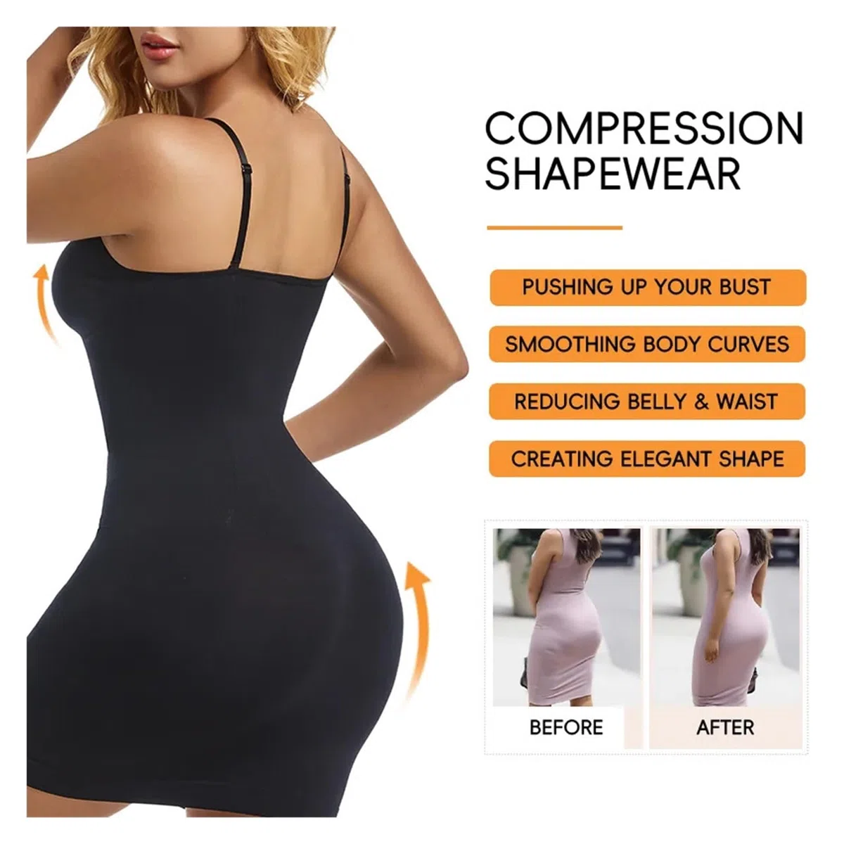 Vestido Moldeador Faja Moldeadora con Escote en V for Mujer, Prenda Interior Ajustada, Levanta glúteos, Control de Abdomen, sin Costuras, compresión Abdominal.(Black,XXXL)
