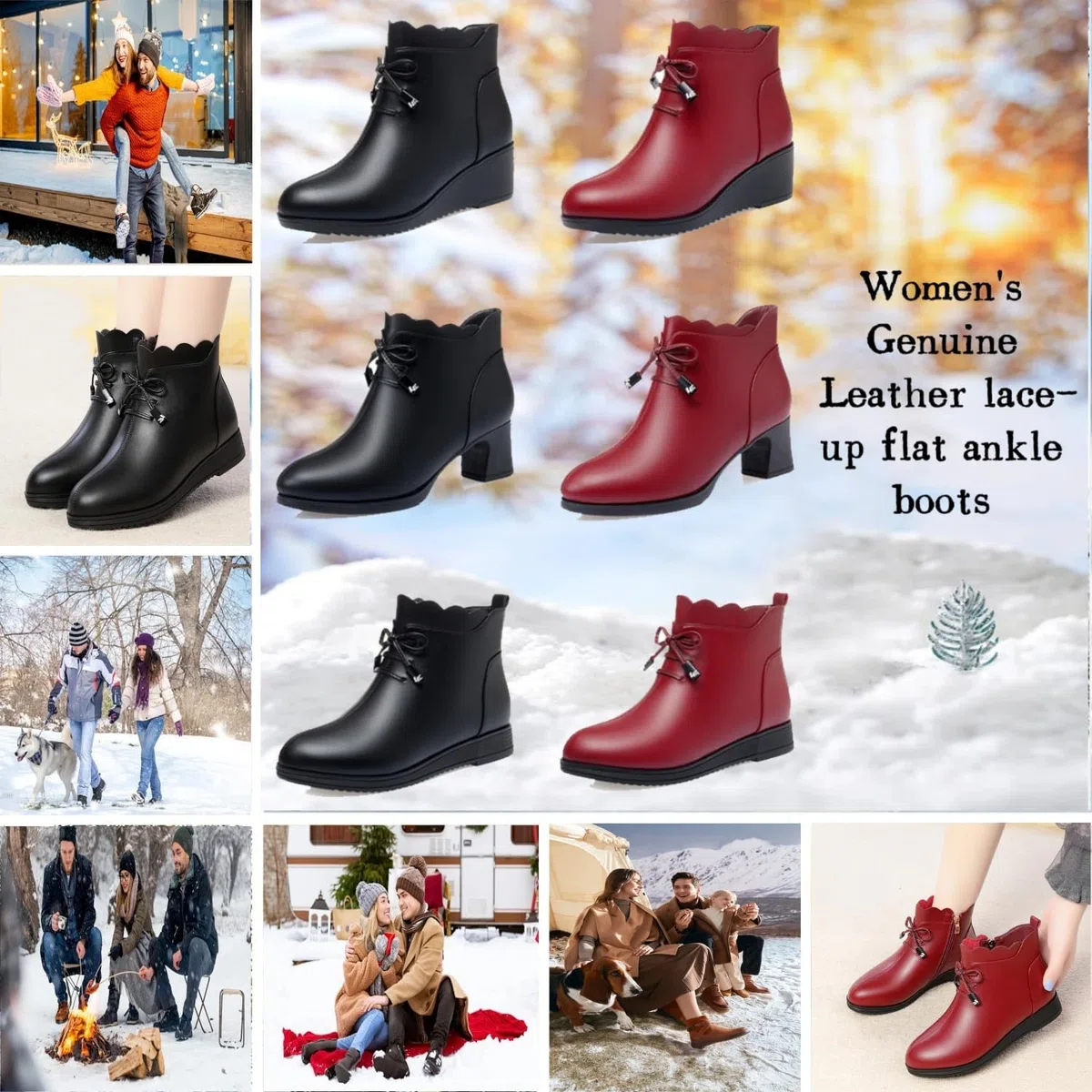 Botines ortopédicos de piel auténtica con cordones para mujer, con plataforma de cuña, botas de invierno cálidas con cremallera lateral y forro de piel