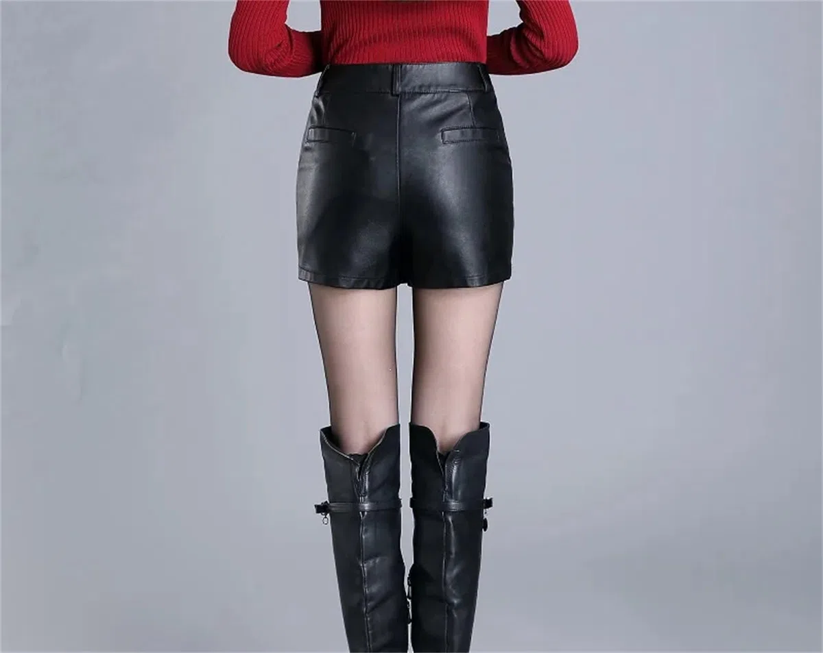 Falda de Cuero sintética Sexy para Mujer Minifalda Corta de Cintura Alta con Forma de Cadera Falda Corta con Cremallera para Fiesta y Club,Negro-Medio