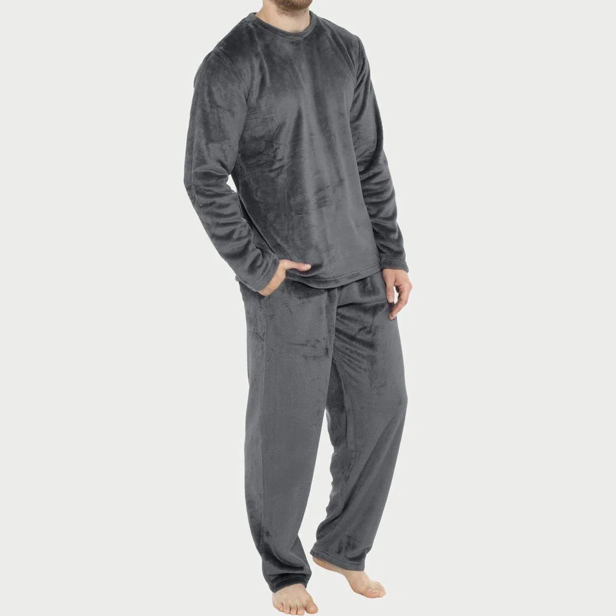Genérico Conjunto Pijama Largo Algodón Cálido Camisa Pantalones Ocio Servicio Domicilio Dos Piezas Hombre