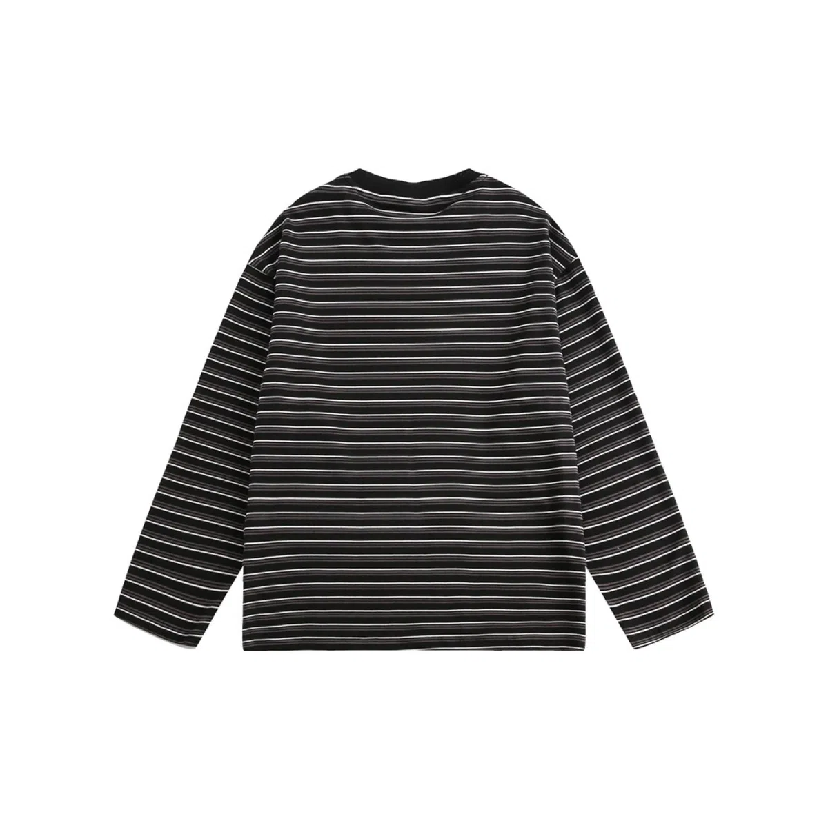 Camiseta Unisex De Algodón Pesado, Camiseta De Manga Corta Informal, Suave Y De Gran Tamaño,Básica,Camiseta A Rayas De Manga Larga, Cuello Redondo Holgado.,Negro,l