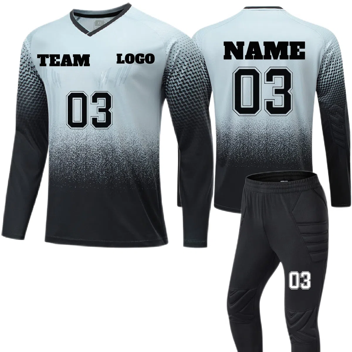 Mens Kids Soccer Goalkeeper Jersey, Goalkeeper Jersey Set Mujer Manga Larga Pantalones Jersey Personalizado Personalizado con Nombre + Número + Logo Regalo para niños