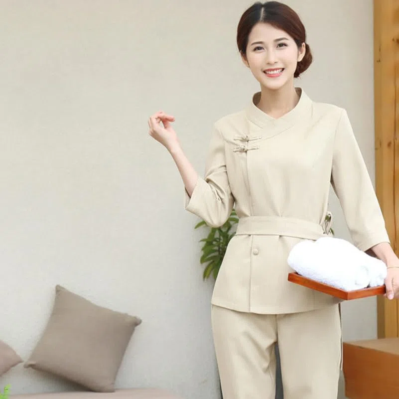 Hemobllo Traje De Técnico De Belleza Ropa Spa Y Estética Uniforme Peluquería Para Teñir El Cabello Diseño Ajustable Con Correa De Cintura Escote Limpio Talla Xl