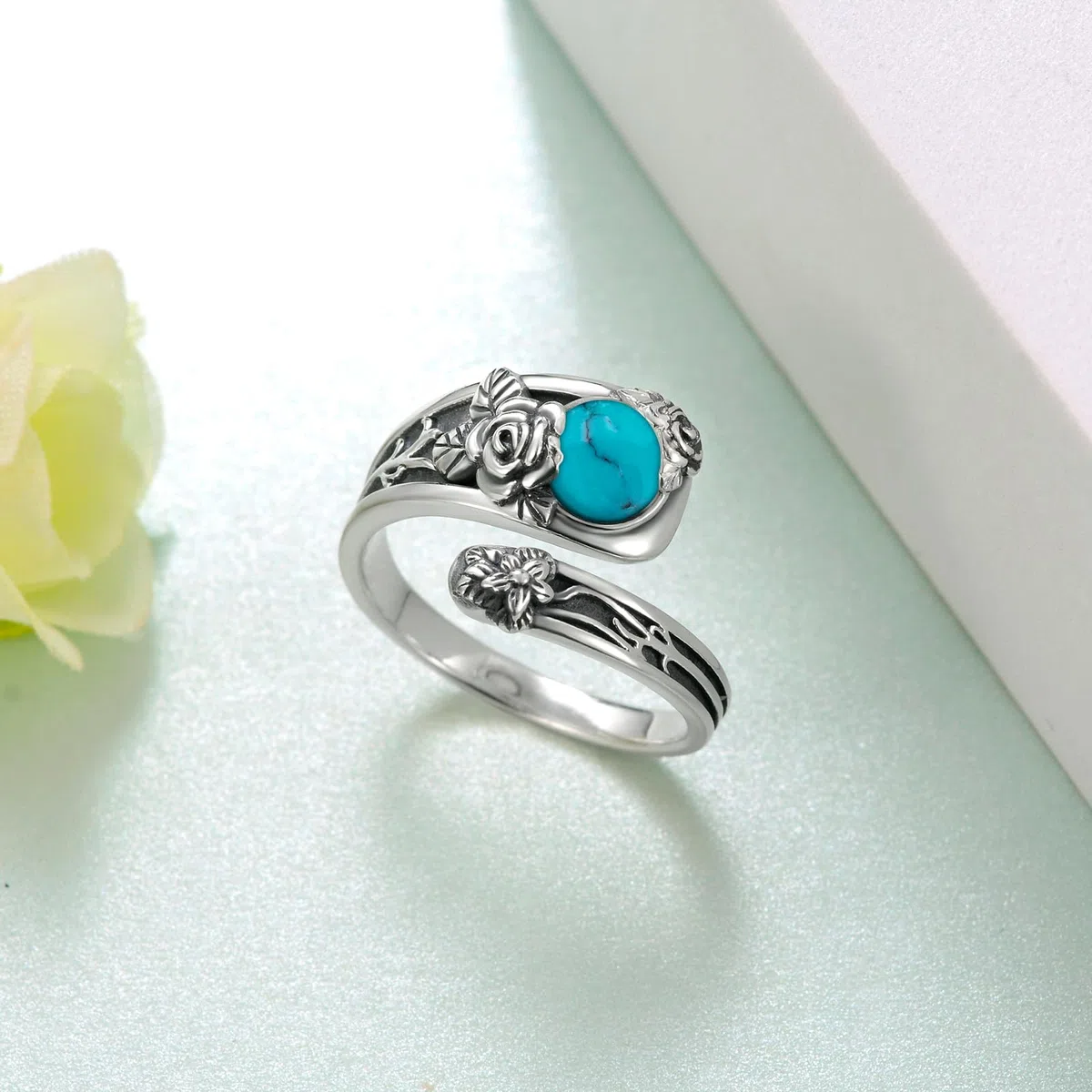 Anillos Cuchara Plata Esterlina Turquesa Anillos Pulgar Vintage para Mujeres