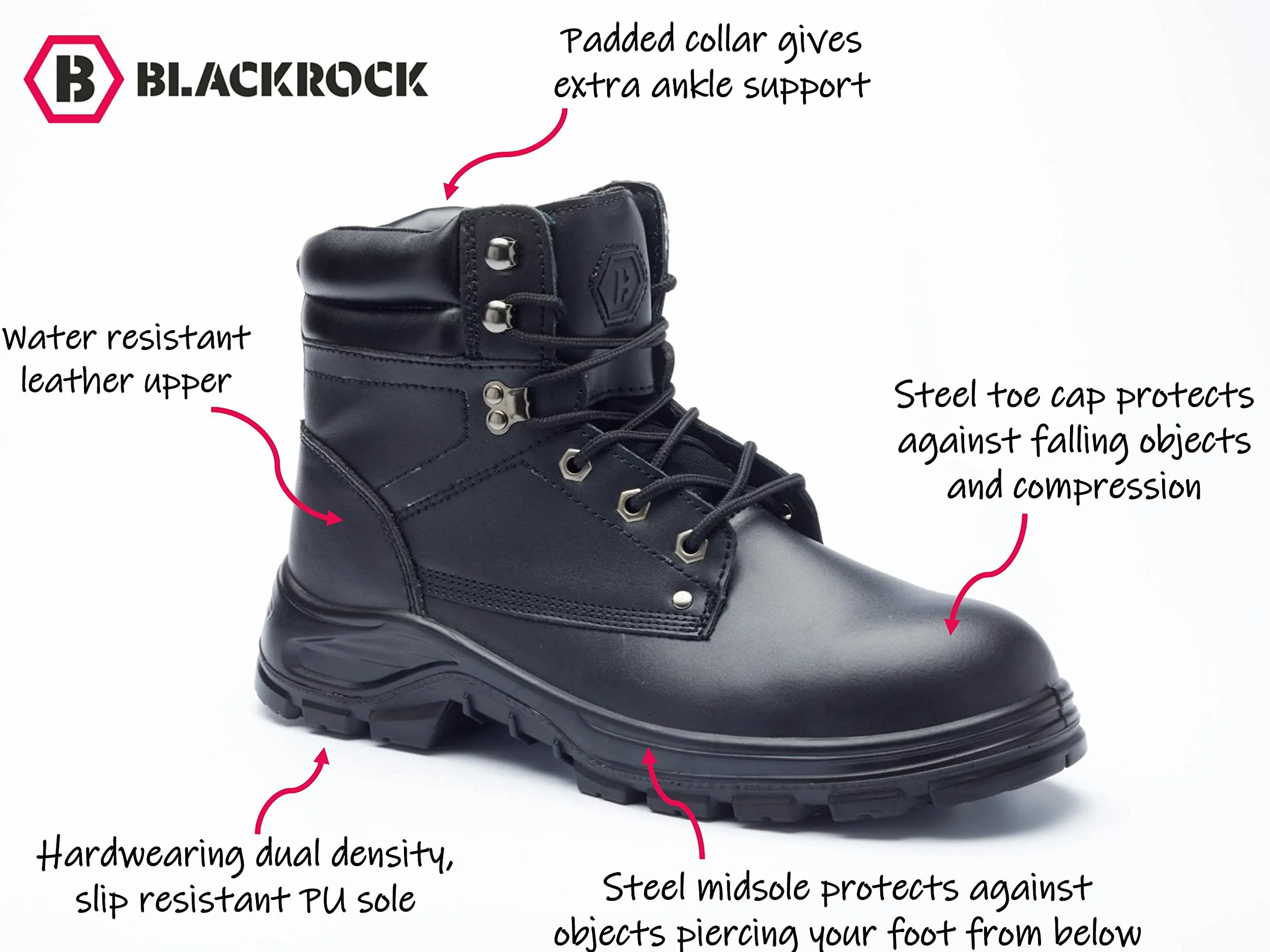 Blackrock Ultimate S3 Botas de Seguridad Resistentes al Agua con Protección Antiestática, Piel Negra, Hiker con Puntera de Acero y Suela de Acero Protectora, Botas de Trabajo de Seguridad Ligeras