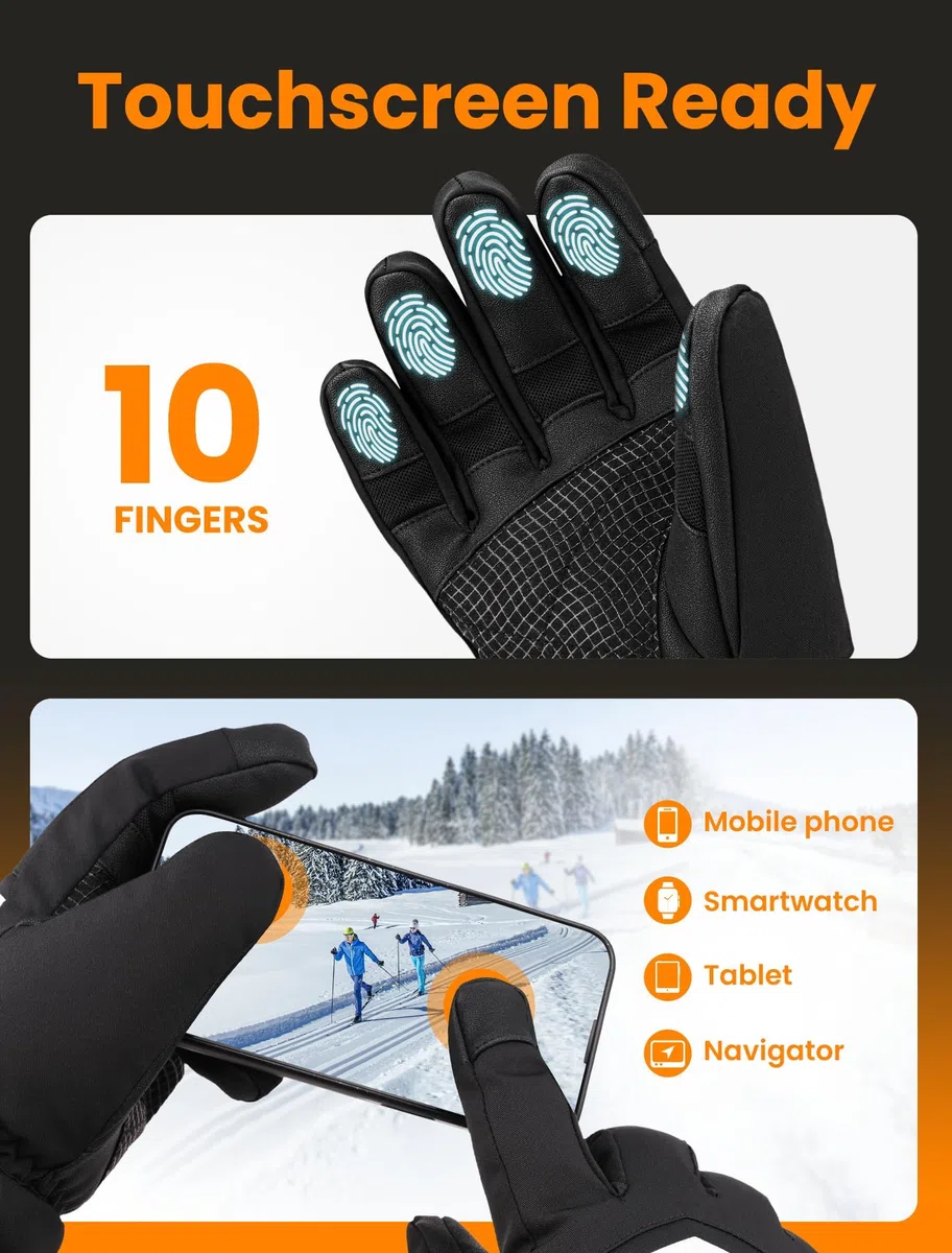 Guantes calefactables para hombre y mujer, guantes calefactables recargables con pantalla táctil, guantes de invierno para esquí, senderismo, camping, caza, pesca, ciclismo