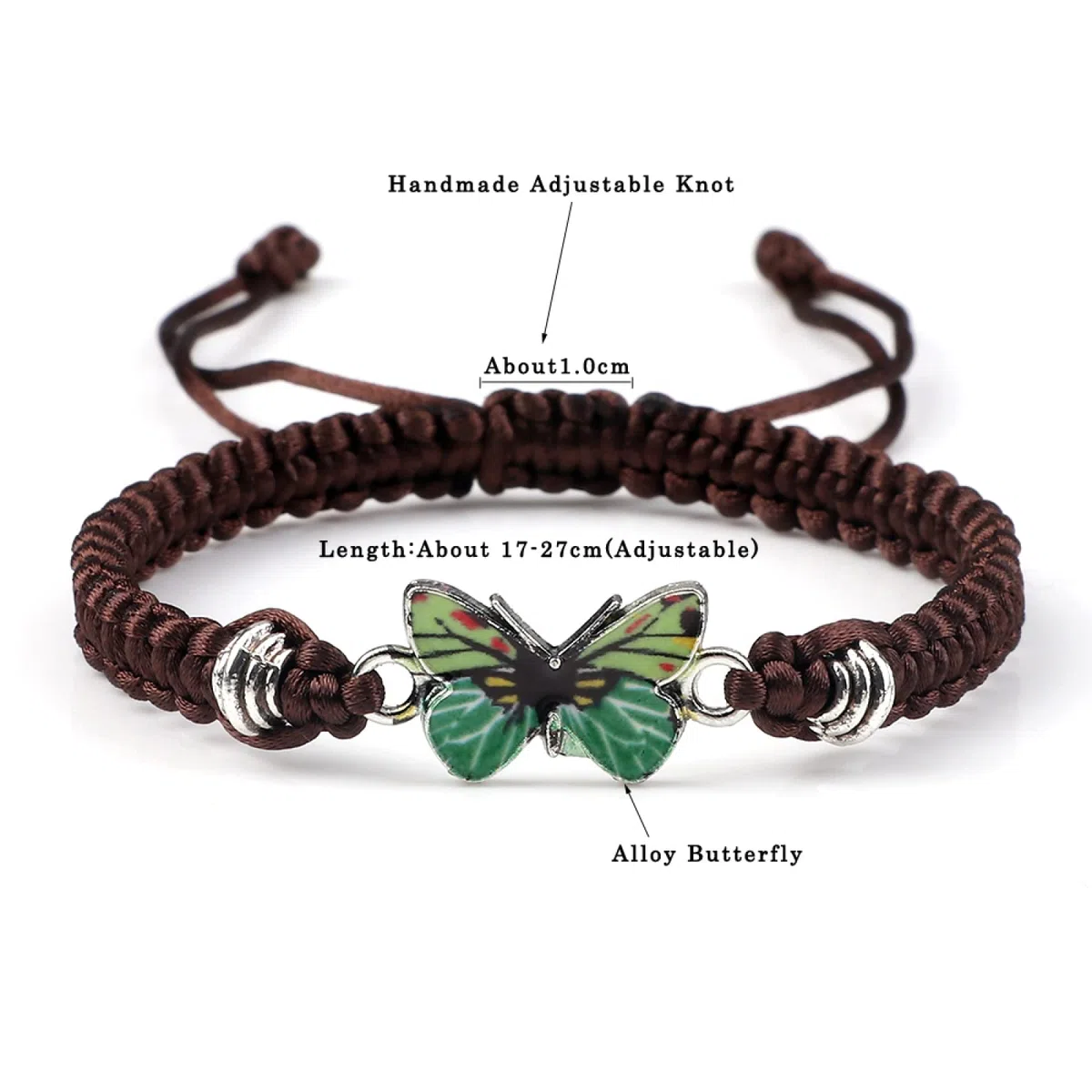 WZGWDC Pulseras con Colgante de Mariposa Trenzadas Hechas a Mano, Brazalete para Mujer, Pareja, Pulsera, niña, joyería de Mano, Regalo, Verde Claro-Verde