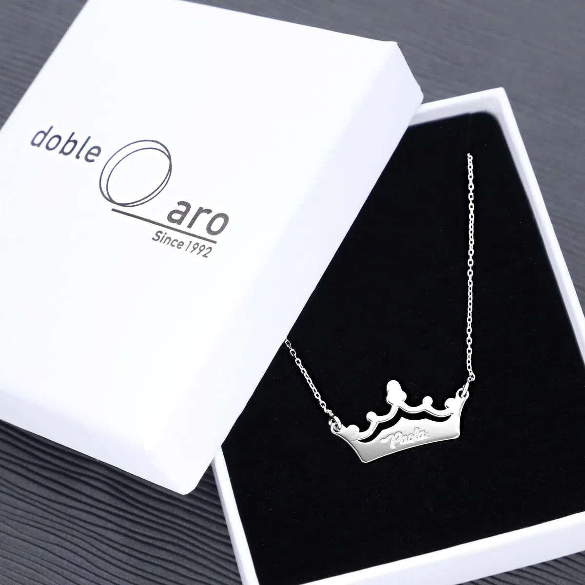 Colgante Corona Personalizado - Plata de Ley 925/1000 para Mujer o Niña con Cadena Forzada en 45cm + 3cm de Alargador – Collar Crown Artesanal (Plata de Ley)