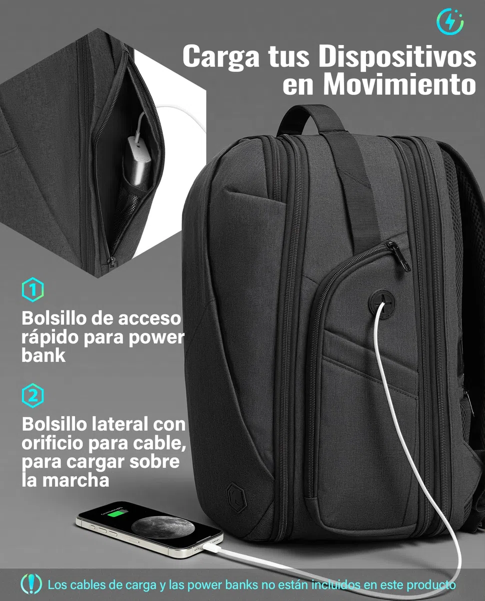 VANKEV Mochila de Viaje Expandible Equipaje de Mano para EasyJet Bolsa PC | 30L-38L, Gran Capacidad, Mochila Ligera para Portátil 17", Mochila de Viaje Casual para Hombre y Mujer, Gris Basalto