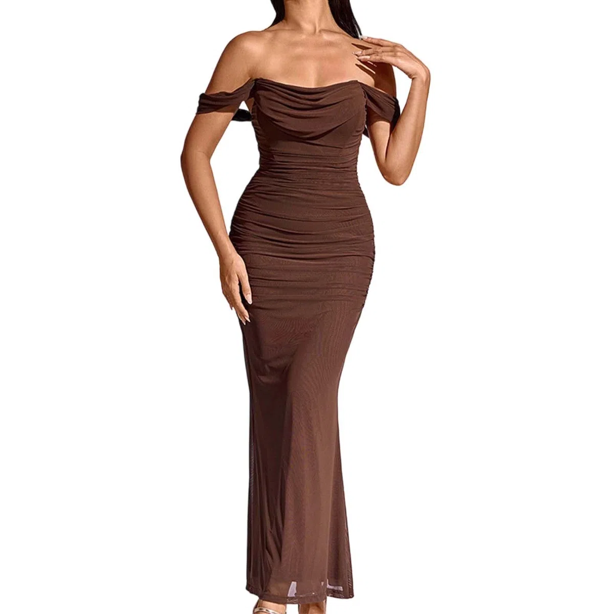 Vestido de dama de honor de satén elegante para mujer, vestido largo de graduación, hombros descubiertos, vestido de fiesta de noche, fruncido, largo, para invitada de boda