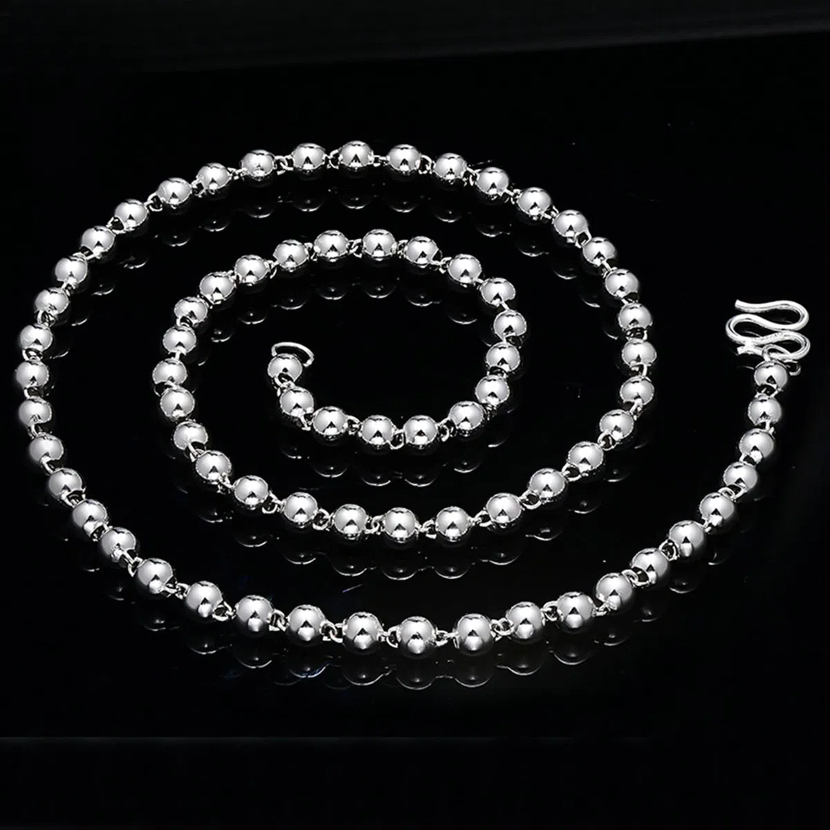 Collar de Cadena con Cuentas de 18 a 24 Pulgadas, 2,7 a 6 mm, Collar de Cadena de Bolas de Plata de Ley 925 para Mujeres y niñas