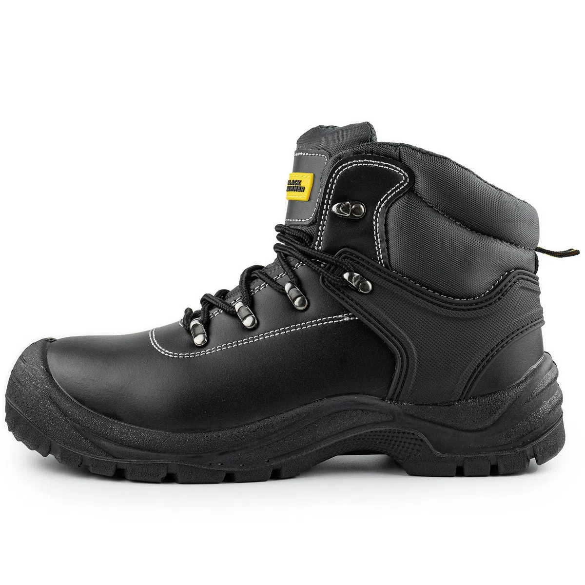 BLACK HAMMER Botas de seguridad con puntera de acero hombre Calzado de trabajo de cuero resistente y ligero S3 SRC 1700 Negro (43 EU)