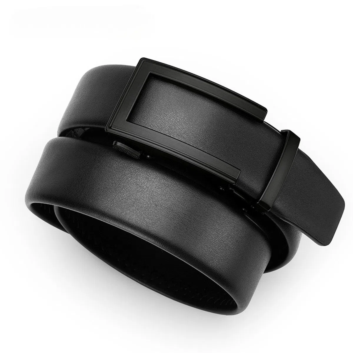 Cinturón de cuero genuino para hombre, hebilla automática, trinquete ajustable.