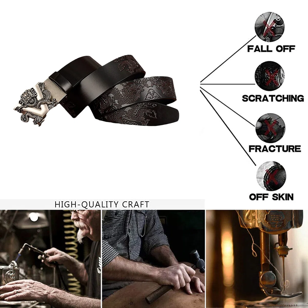 Cinturón, Trinquete de cuero genuino for hombre con hebilla automática deslizante 3D plateada, 1,38" (35 mm) de ancho - Hebilla ajustable (Color : Black, Size : 110cm/waist:36"~38")