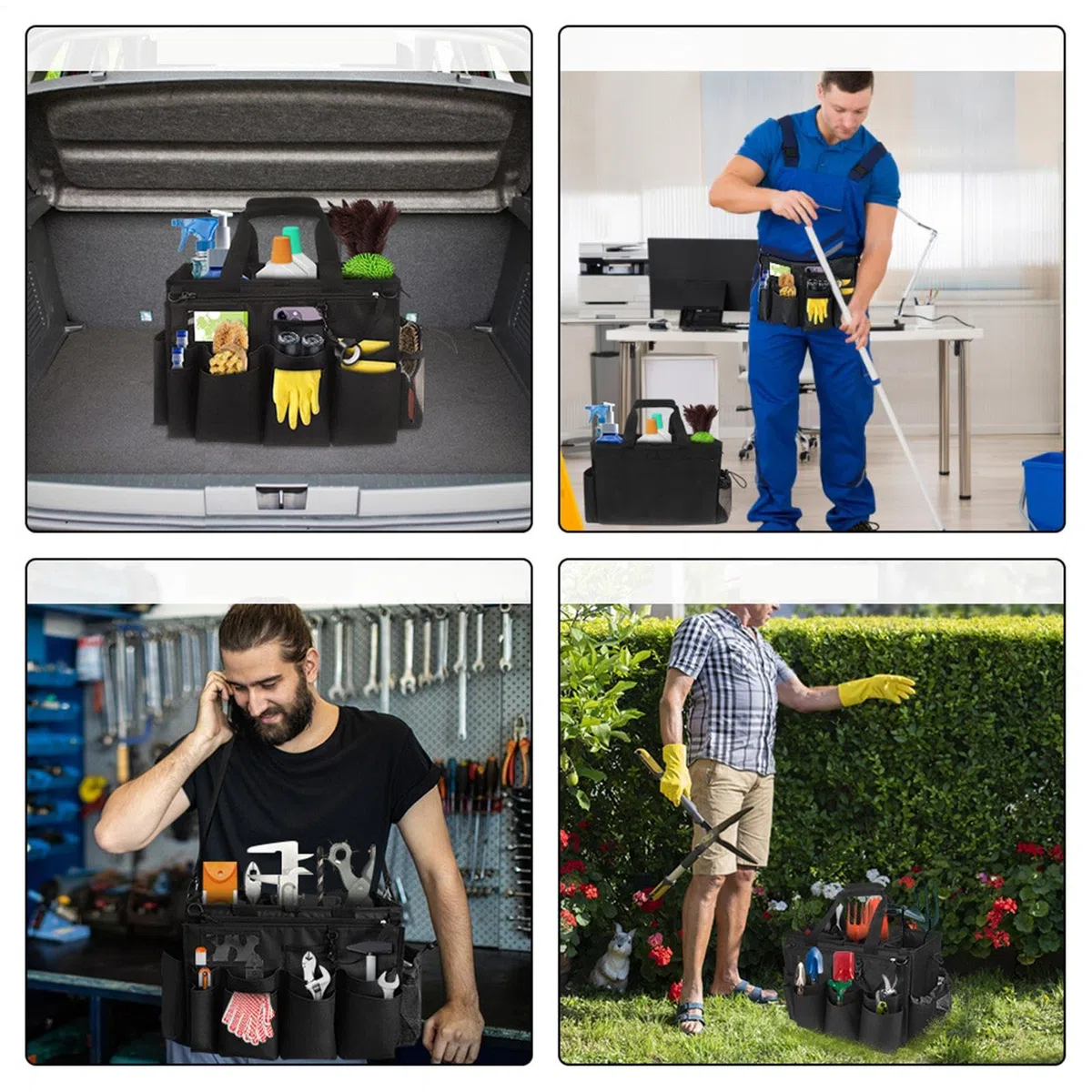 Bolsa para Productos De Limpieza Organizador Plegable Herramientas Malla | Saco Para Labores Domésticas Sprays, Limpiadores, Cepillos, Trapos para Baño, Cocina, Lavado Aut