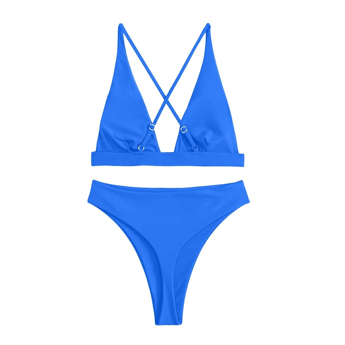 Bikini Mujer Tanga Conjunto Cintura Alta Sexy Triángulo Brasileño Top Cuello En V Profundo Traje De Baño Dos Piezas Trajes, Blanco, L