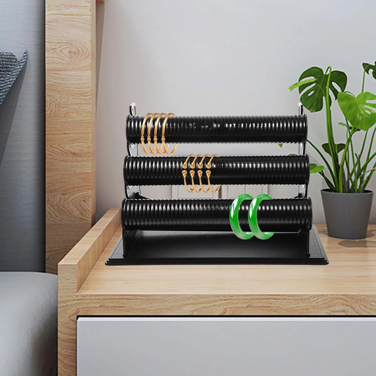 Abaodam Expositor de Pulseras y Relojes de Pvc Negro 3 Niveles Desmontable, Organizador Compacto para Baño o Tienda, Soporte Práctico y Funcional