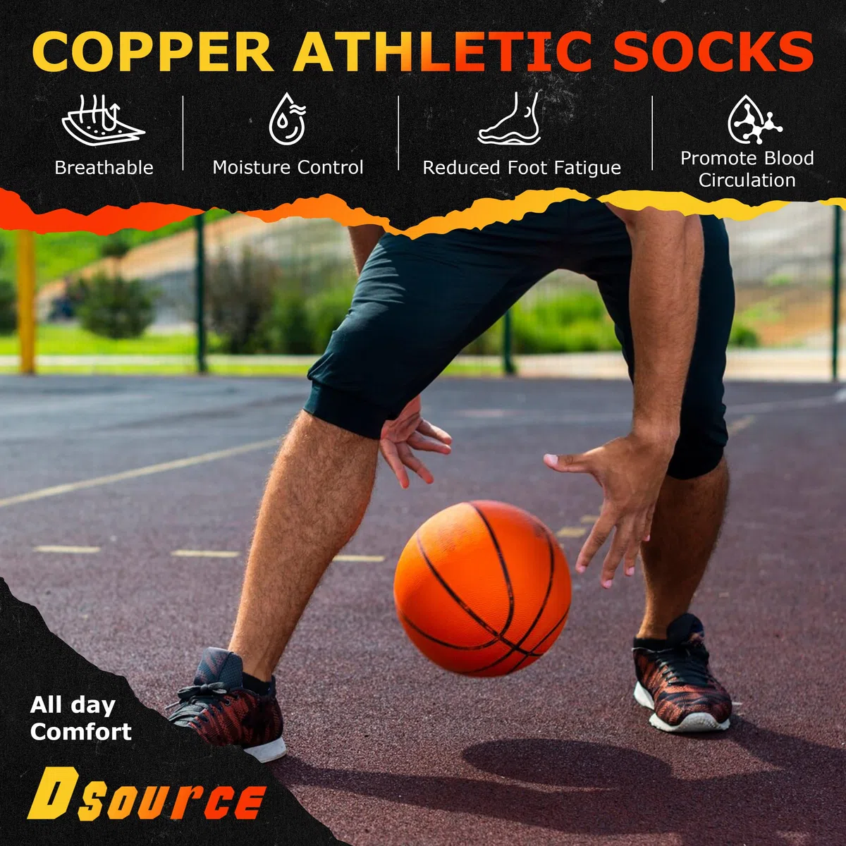 Dsource Calcetines unisex de cobre, suela acolchada, soporte de arco, calcetines atléticos al tobillo, para ciclismo, baloncesto, correr