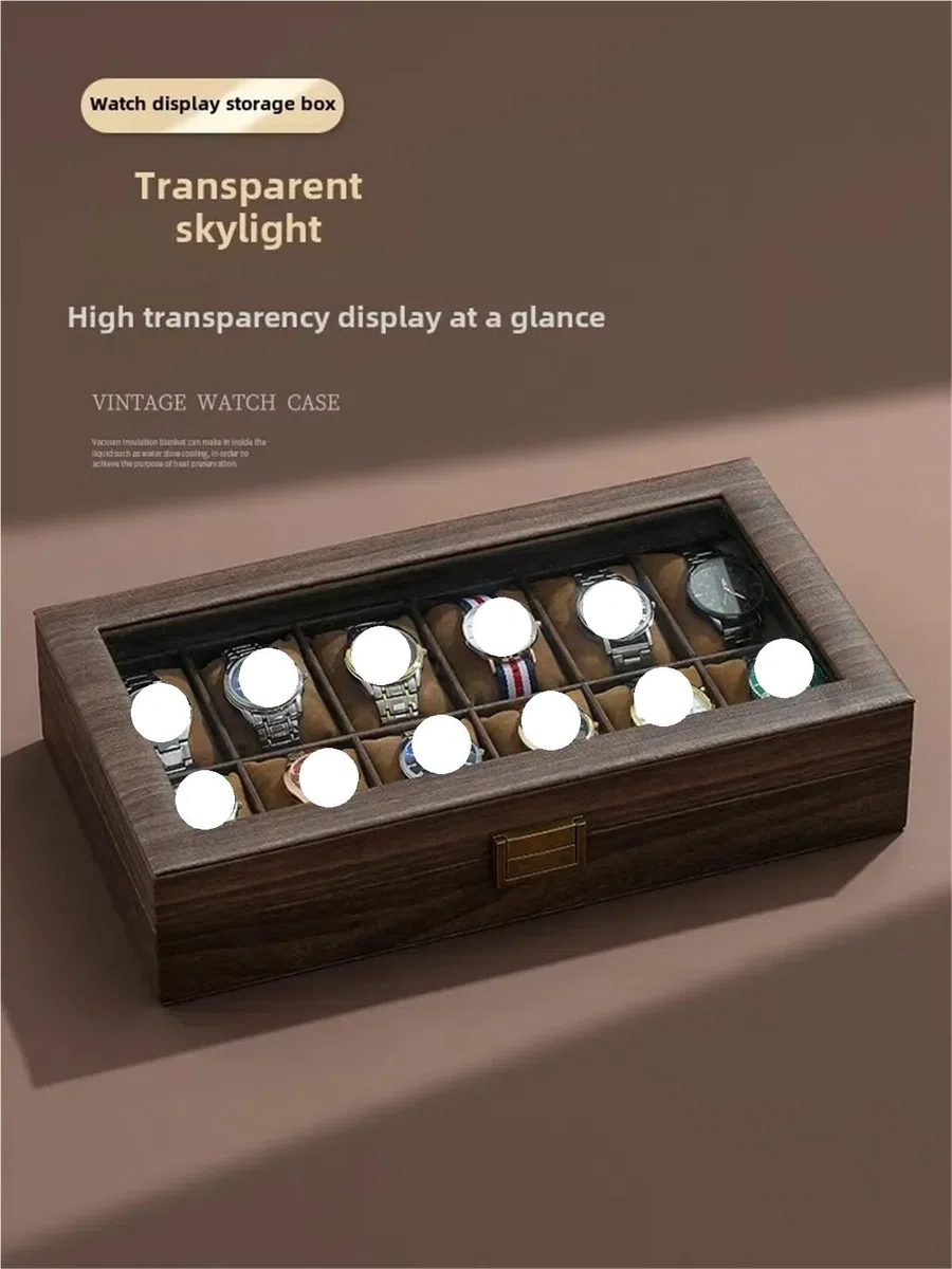 Caja para Relojes de Madera Caja de reloj cuero grano madera | Organizador de joyas for múltiples relojes de almacenamiento de alta capacidad for el hogar(MUWENPI-12WEI)