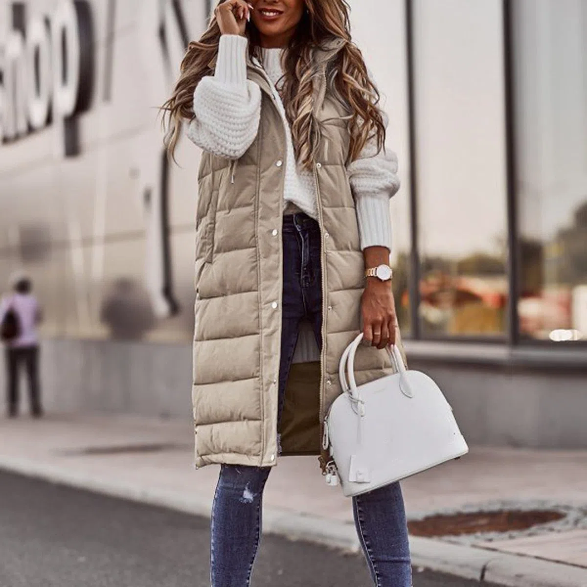 Chaleco largo para mujer, chaleco con capucha, abrigo de invierno, ligero, largo y delgado, chaleco acolchado portátil, chaleco acolchado a prueba de viento, chaleco deportivo para exteriores, S