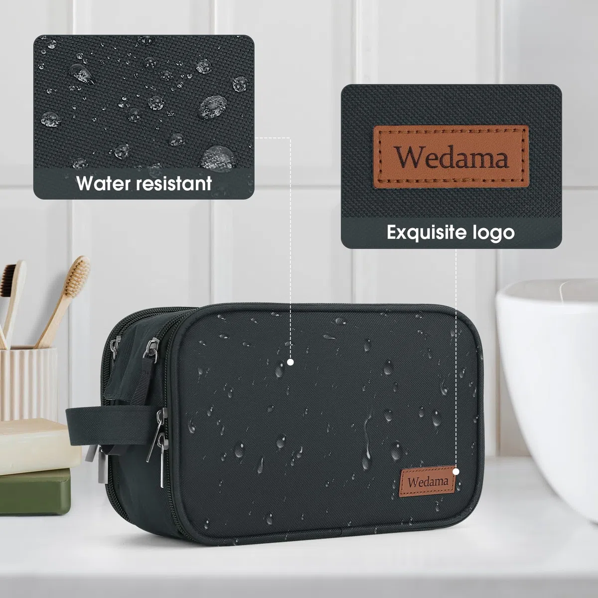 Wedama Neceser para hombre, bolsa de aseo de viaje de mano, bolsa de viaje impermeable para artículos de tocador, kit de viaje de poliéster grueso, bolsa de artículos de tocador para viajes, viajes de
