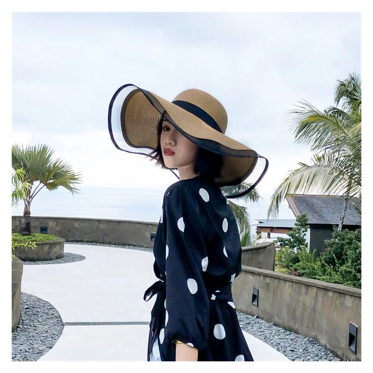 TOMYEUS Pamelas para Mujer Summer Sun Sol Berr Brim UV Protección Floppy Beach Sombrero Damas Sombrero de Paja Lace Big Brim Gat Sombrero Playa (Color : Black)
