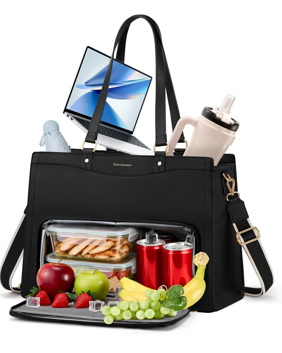 RAINSMORE Bolso Trabajo Mujer Ordenador Portátil de 15,6 pulgada con Nevera | Bolsa Profesora Maletín Maestra Grande Porta Alimentos para Oficina Universidad Shopper