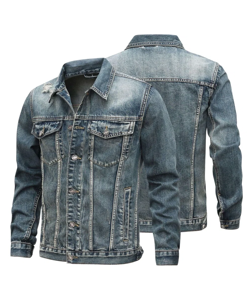 Hombre Denim Jacket para Chaquetas Vintage Vaquera Abrigo Lavado Jean Chaqueta de Moto Trucker Entretiempo Jacket con Botones