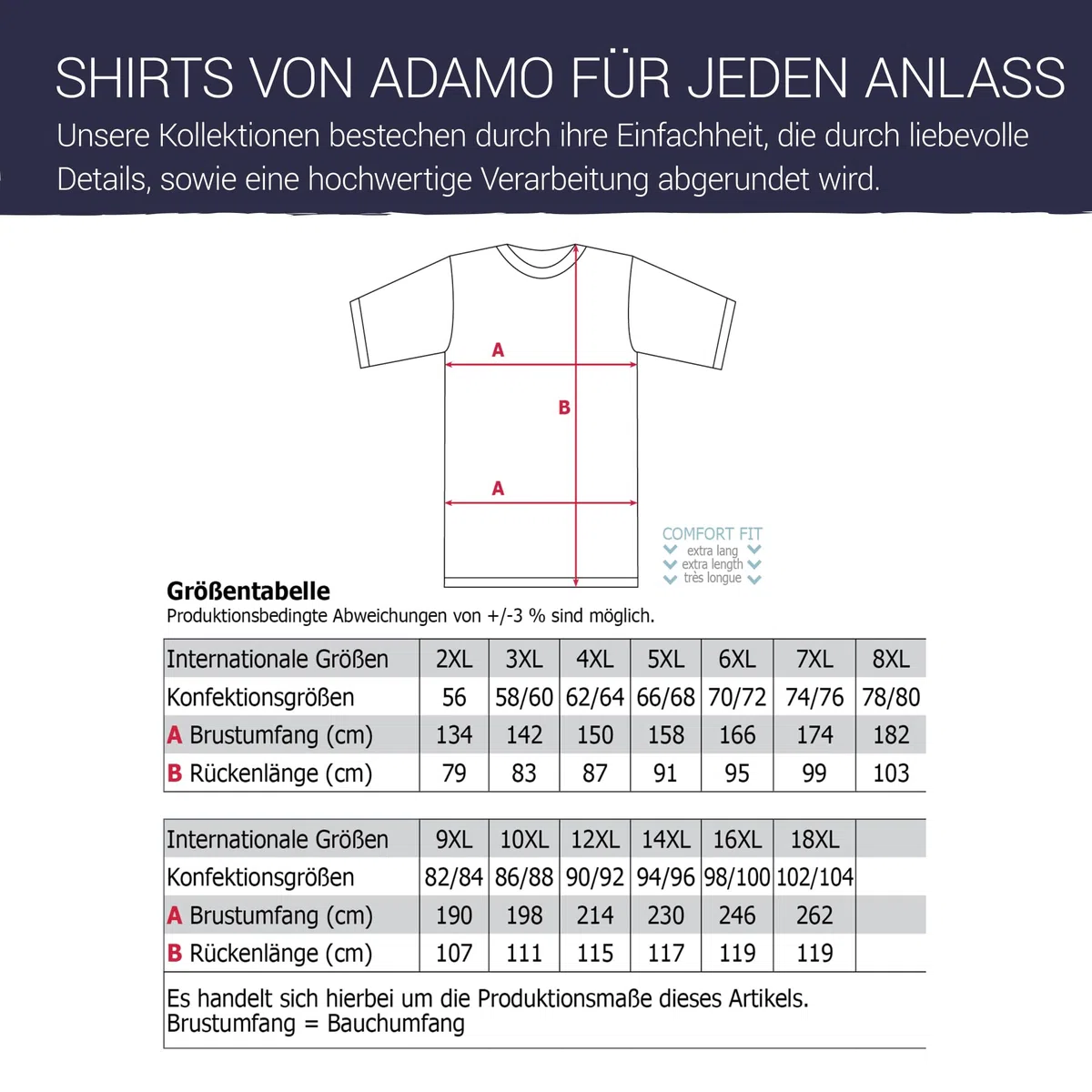 ADAMO Marlon - Camiseta (2 Unidades, XXL-56 hasta 10XL-86/88), Color Negro, Blanco, Azul, Rojo, Gris Claro