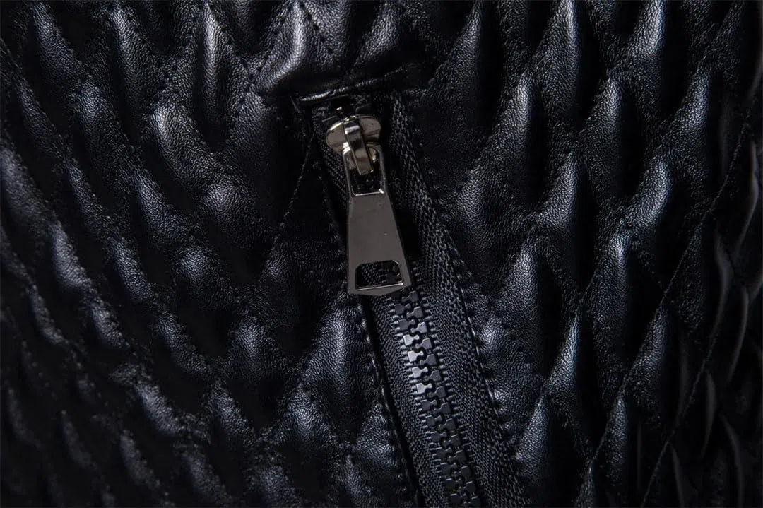 Chaqueta de cuero para hombre, cuello alto, ligera, de piel sintética